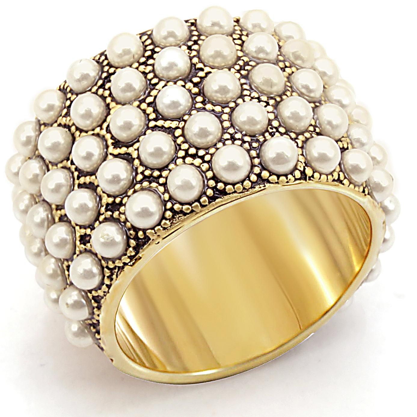 Gold Brass Ring with Synthetic Pearl in Citrine Yellow