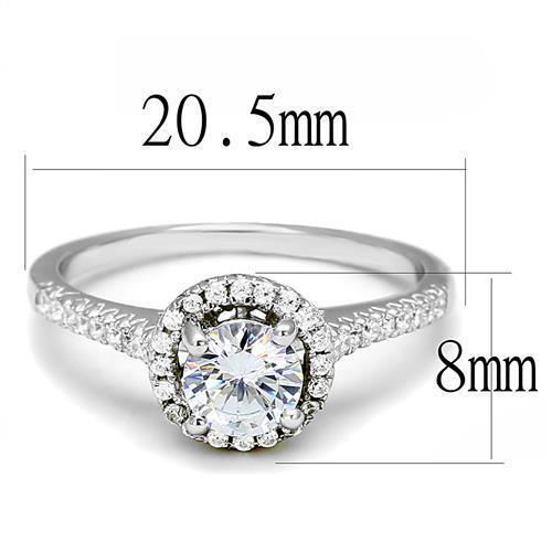 Rhodium 925 Sterling Silver Ring with AAA Grade CZ  in Clear