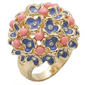 Gold Brass Ring with Semi-Precious Coral in Rose
