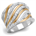 3W857 - Rose Gold + Rhodium Brass Ring with AAA Grade CZ  in Clear