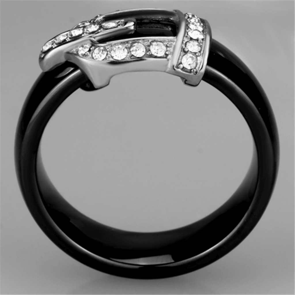 3W954 - High polished (no plating) Stainless Steel Ring with Ceramic  in Jet