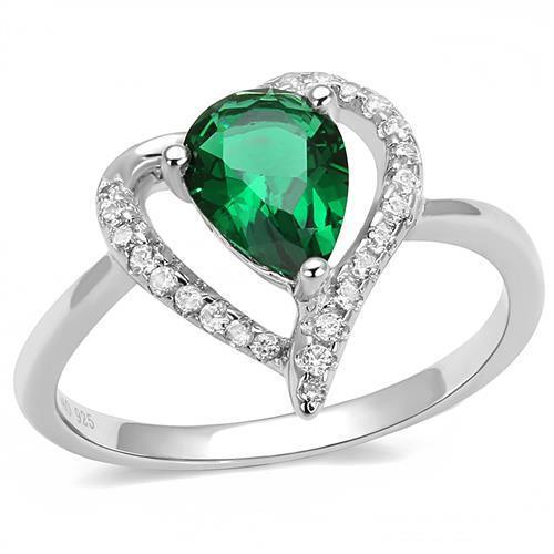 Rhodium 925 Sterling Silver Ring with Synthetic Glass in Blue Zircon