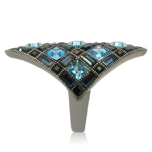 Ruthenium Brass Ring with Top Grade Crystal in Sea Blue