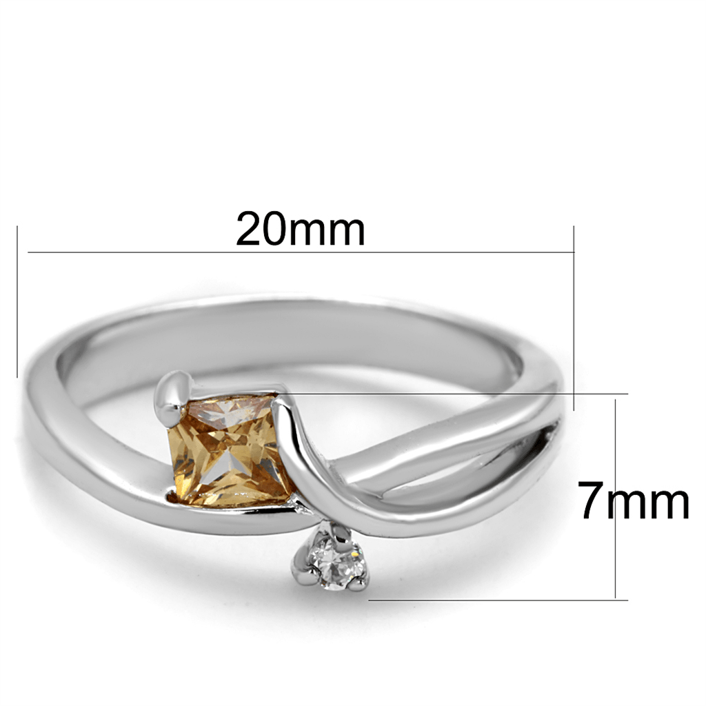 Rhodium Brass Ring with AAA Grade CZ  in Champagne