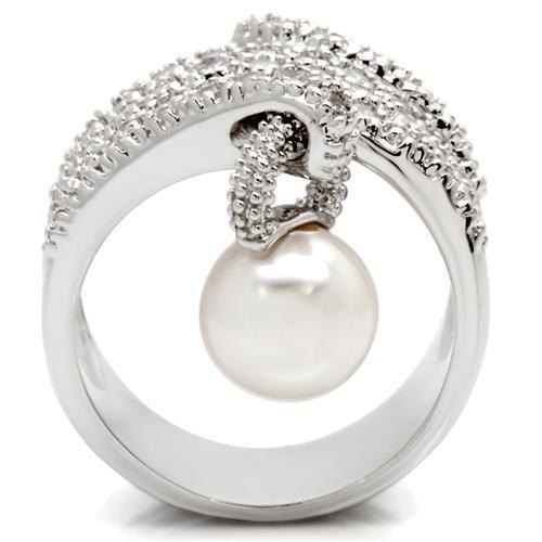 0W031 - Rhodium Brass Ring with AAA Grade CZ  in Clear - Size 5