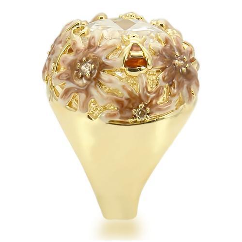 0W203 - Matte Gold & Gold Brass Ring with AAA Grade CZ  in Clear Size 7