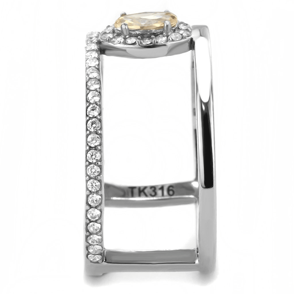 High polished Stainless-Steel Ring with AAA Grade CZ in Champagne