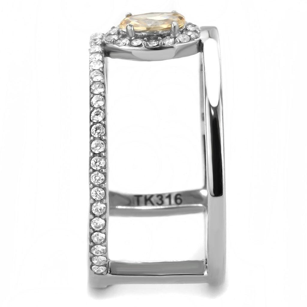 High polished Stainless-Steel Ring with AAA Grade CZ in Champagne