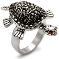 Rhodium Brass Ring with Top Grade Crystal  in Multi Color Size 6