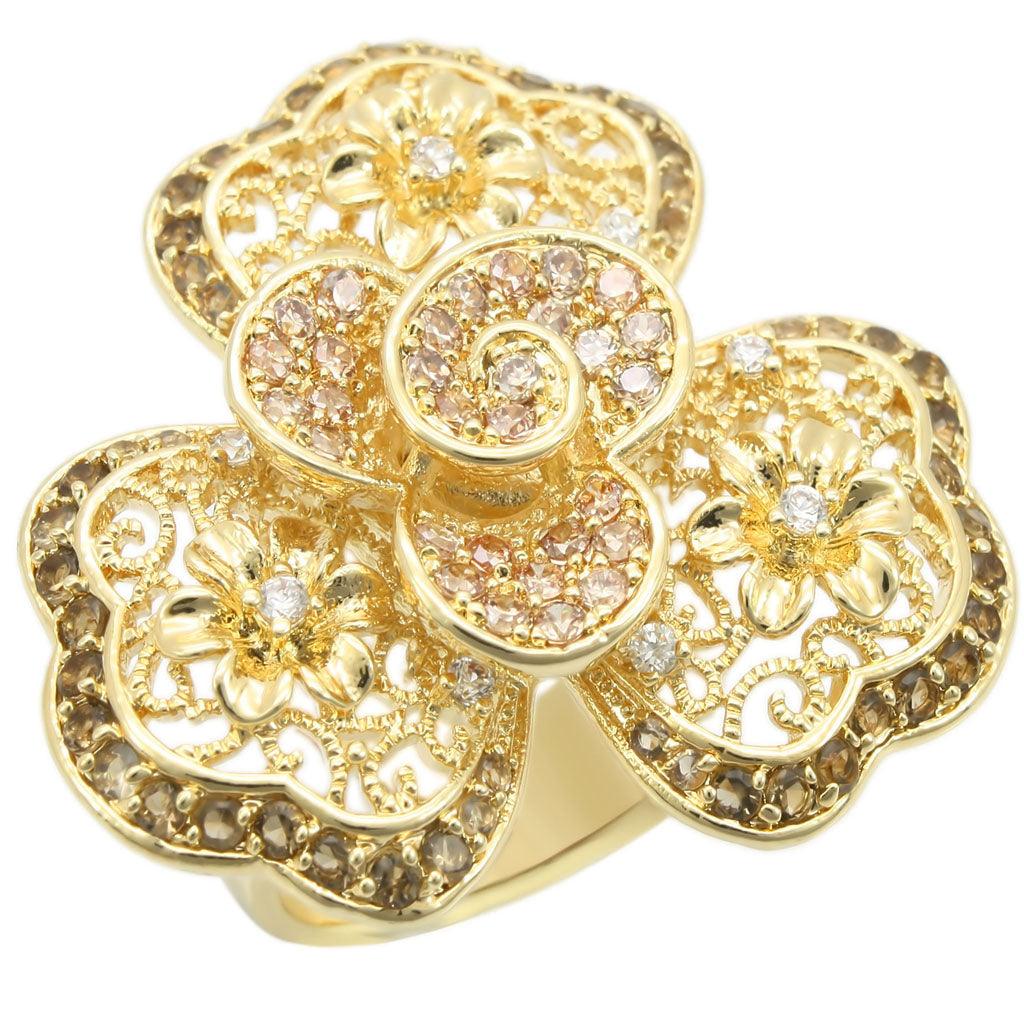 Gold Brass Ring with AAA Grade CZ in Multi Color