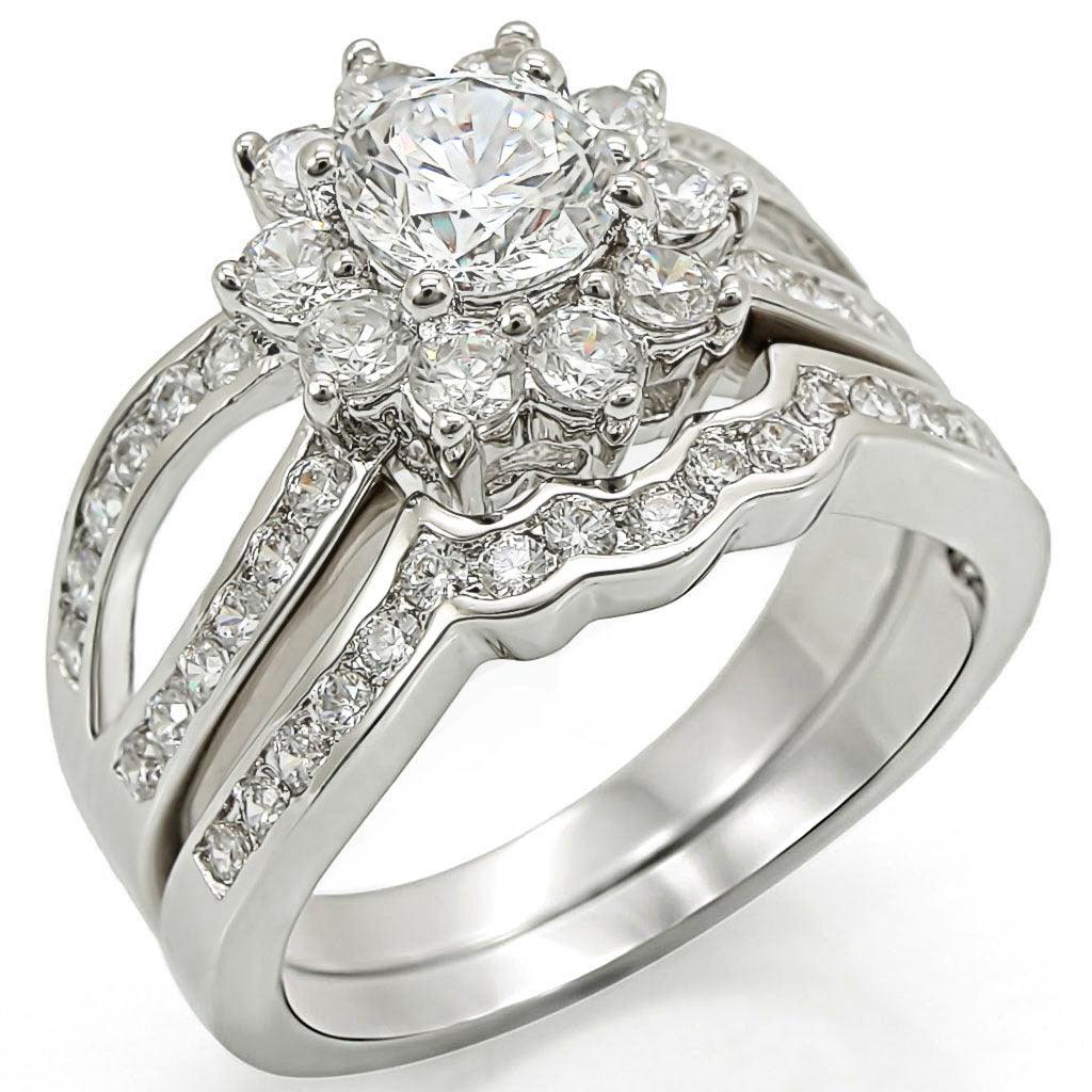 Rhodium Brass Ring with AAA Grade CZ in Clear Size 6