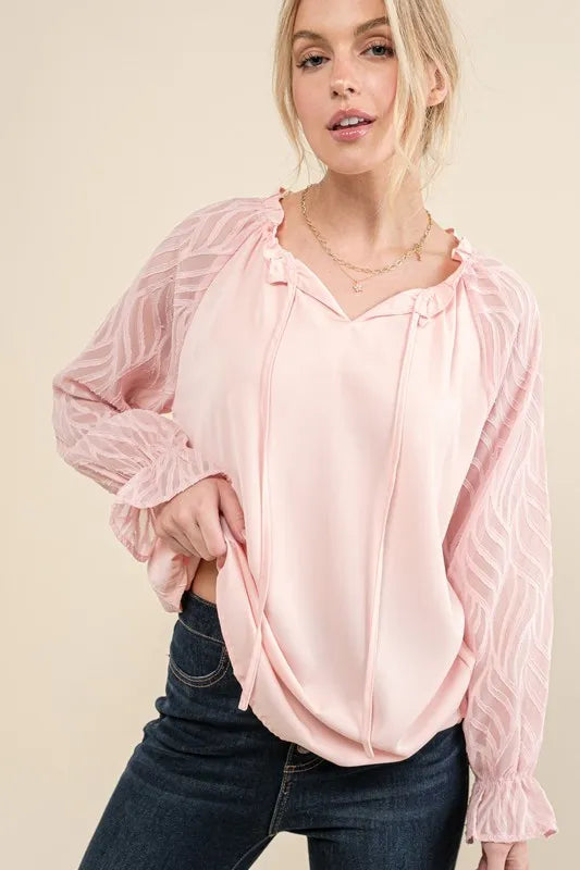 Leaves Shape Textured Sleeve Blouse