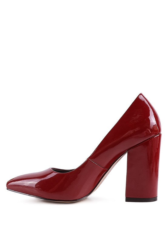 Kamira Patent Block Heeled Pumps