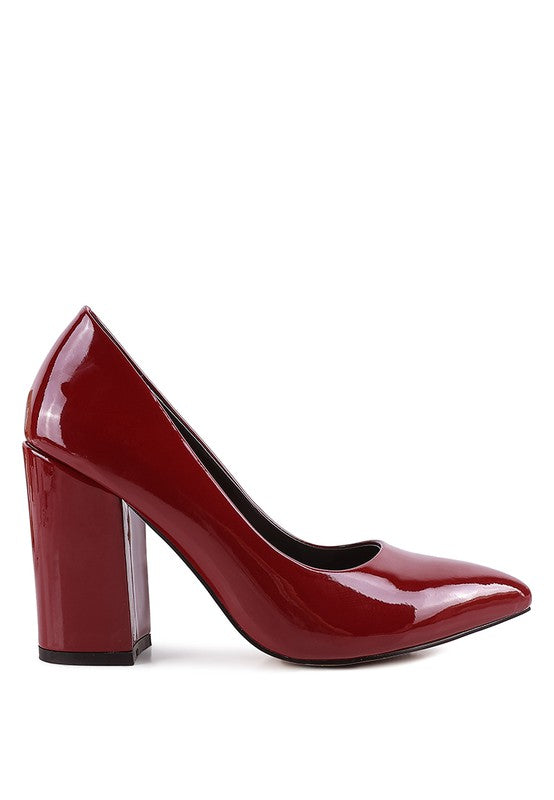 Kamira Patent Block Heeled Pumps