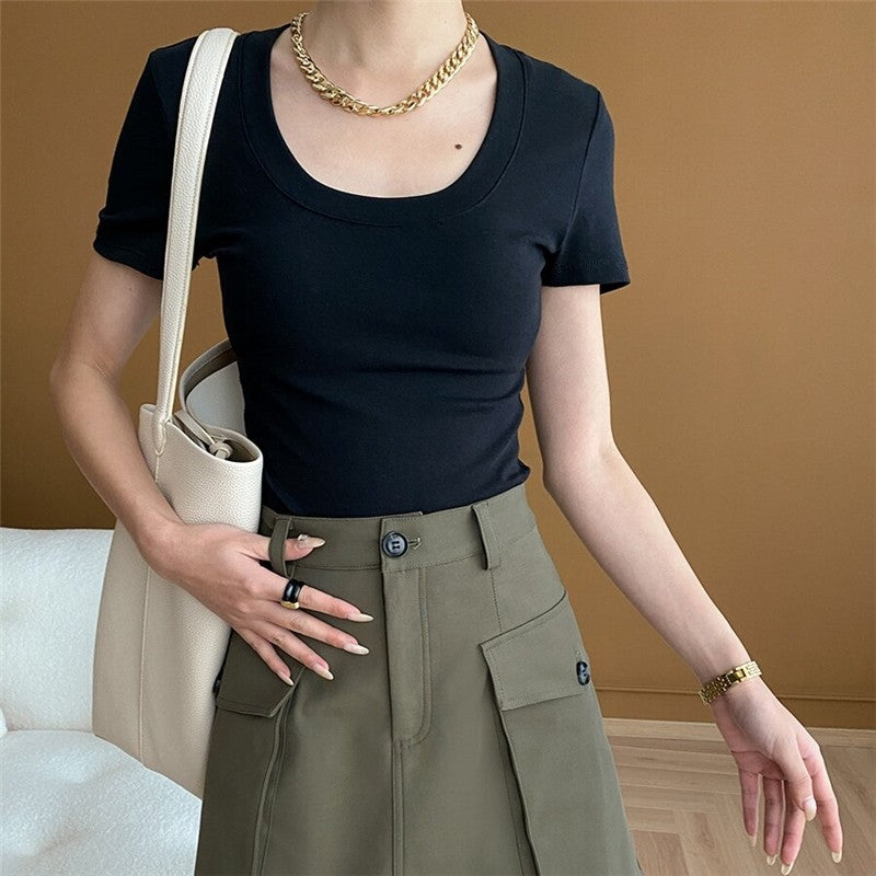 V-Neck T-Shirt with Unique Outer Seam Stitching