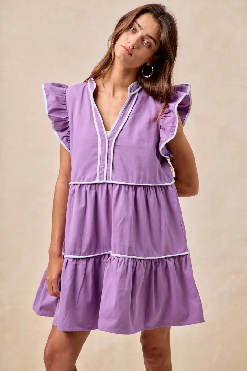 Gameday Theme Contrast Binding Ruffled Dress