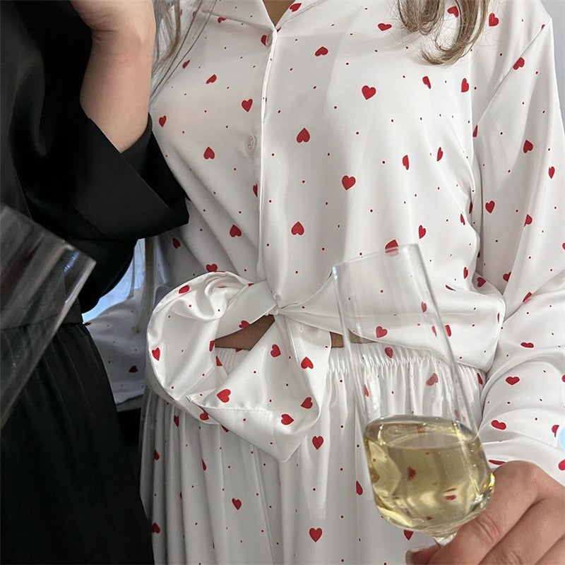 Printed Collar Long Sleeve Pajama Set