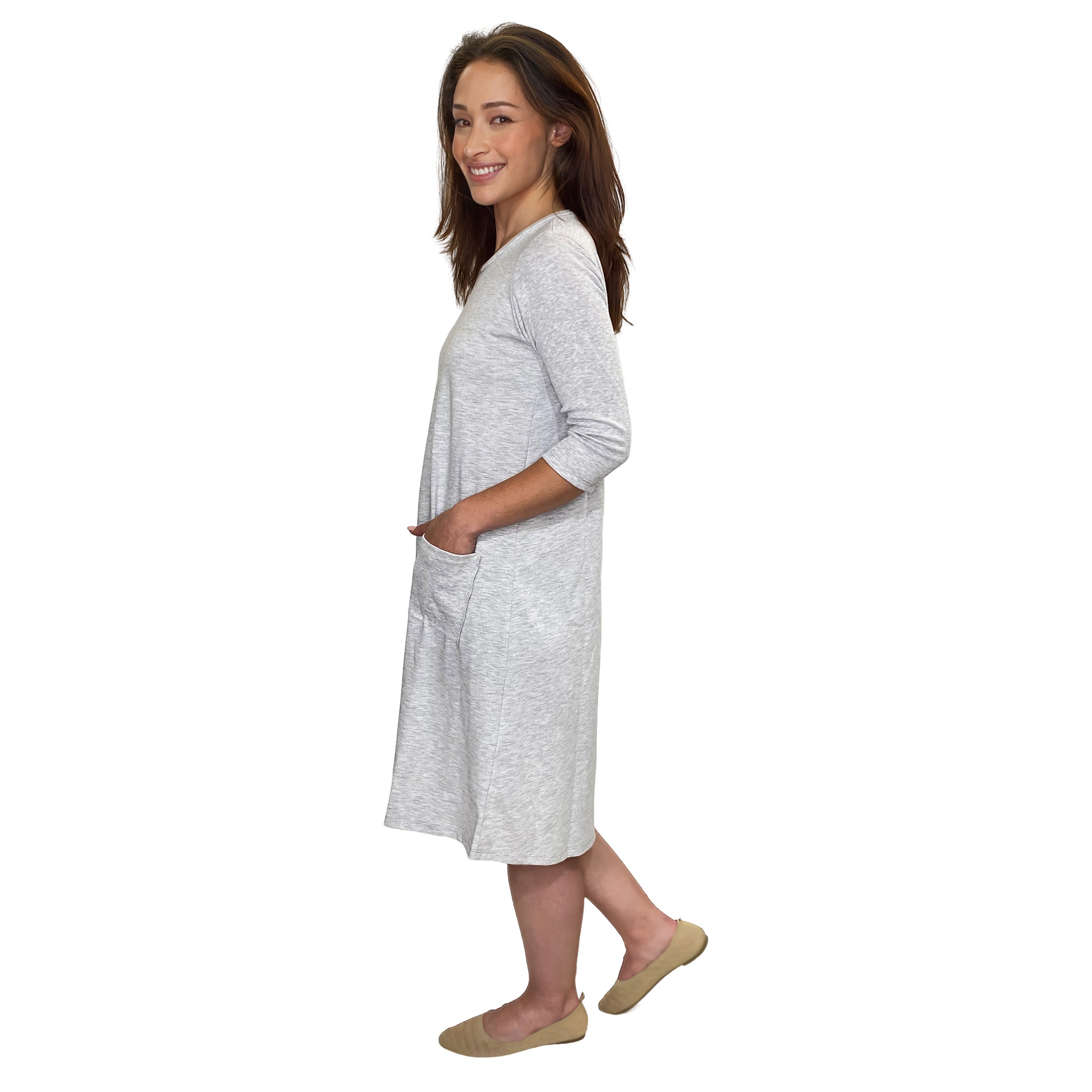 Classic 100% Cotton A-Line Dress with 3/4 Sleeves
