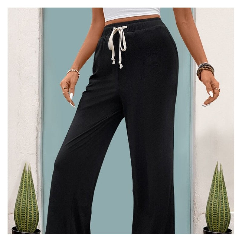 High-Waisted Black Straight-Leg Pants with Belt