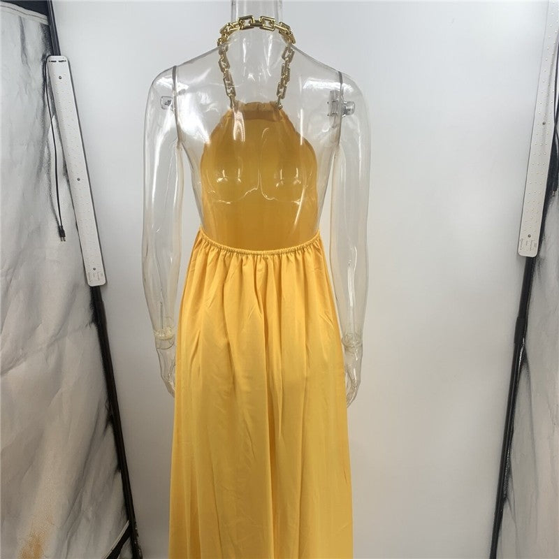 Halter Neck Swing Backless Dress in Solid Color