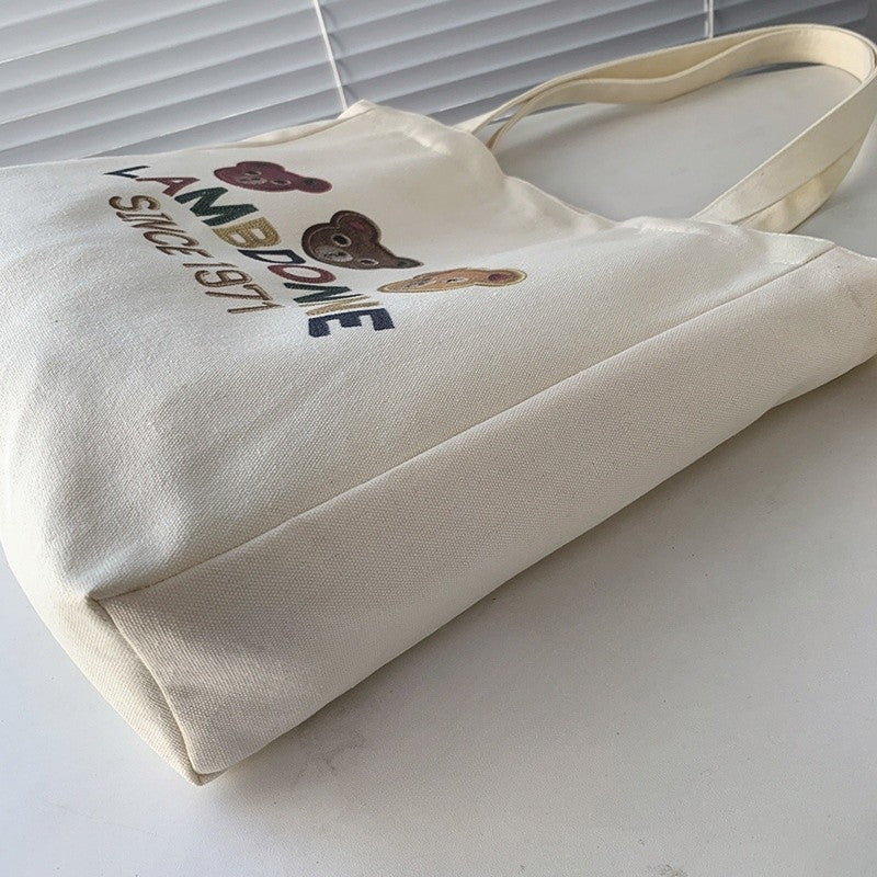 Large Capacity Canvas Shoulder Bag with Literary Style