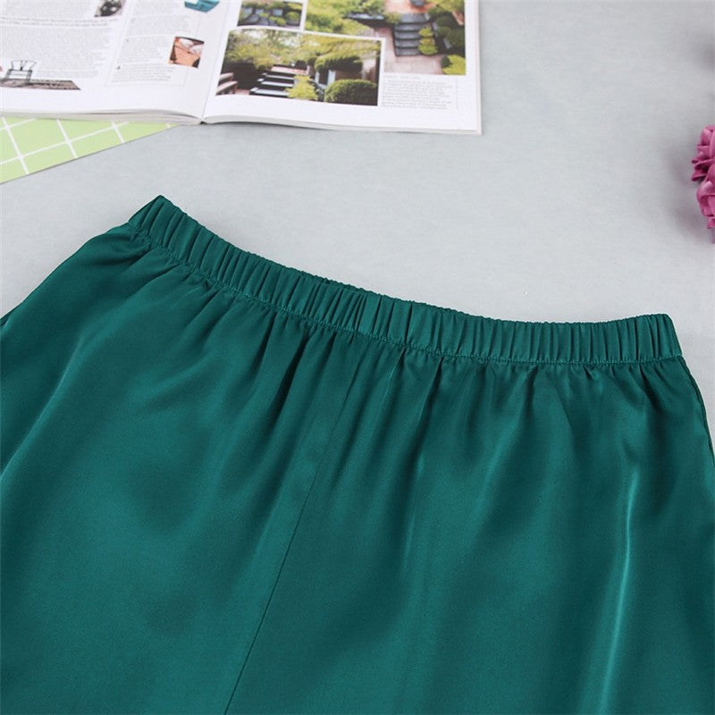 Satin Sleeveless Tank Top and Pants Set - Solid Color Loungewear