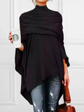 Solid Color High-Neck Asymmetric Casual T-Shirt Tops