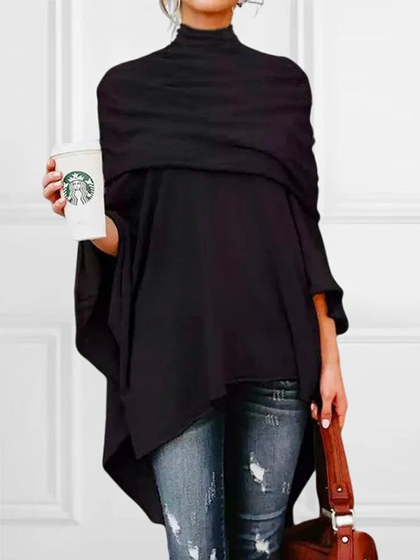 Solid Color High-Neck Asymmetric Casual T-Shirt Tops