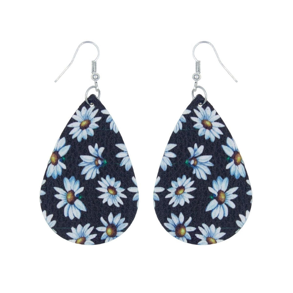 Teardrop Earrings with Daisy Print – Trendy Fashion Jewelry Accessory