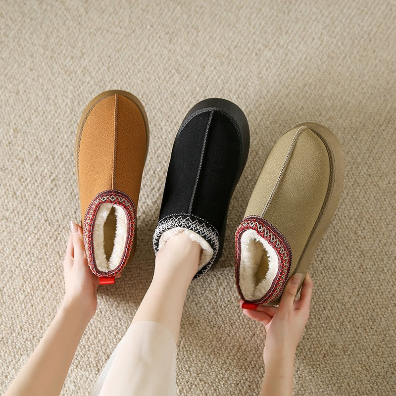 Women's Plush Half Slippers Snow Boots | Suede Warm Platform Ankle Flats