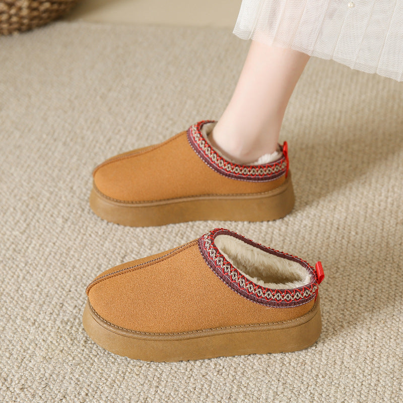 Women's Plush Half Slippers Snow Boots | Suede Warm Platform Ankle Flats