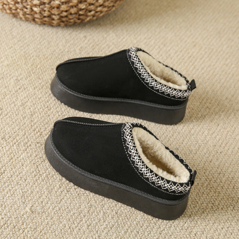 Women's Plush Half Slippers Snow Boots | Suede Warm Platform Ankle Flats