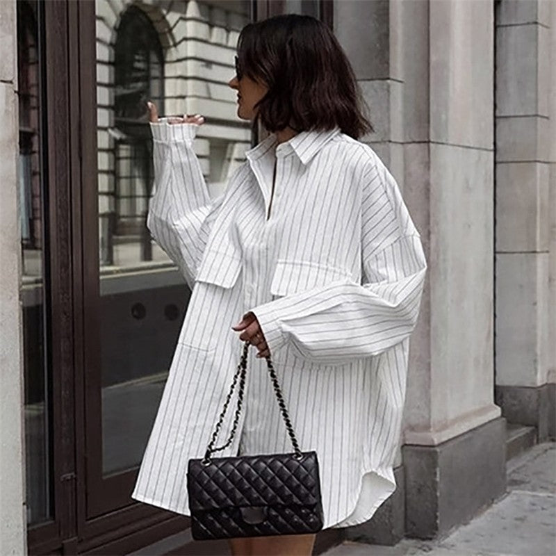 Striped Shirt Dress with Versatile Long Sleeves