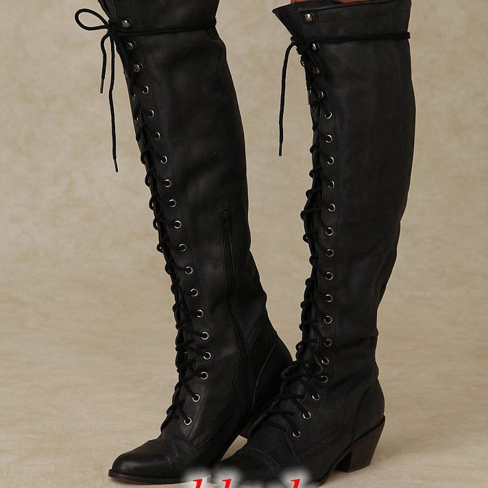 Women's Over-the-Knee Boots – PU Leather Round-Toe High-Shaft Boots with Side Zipper