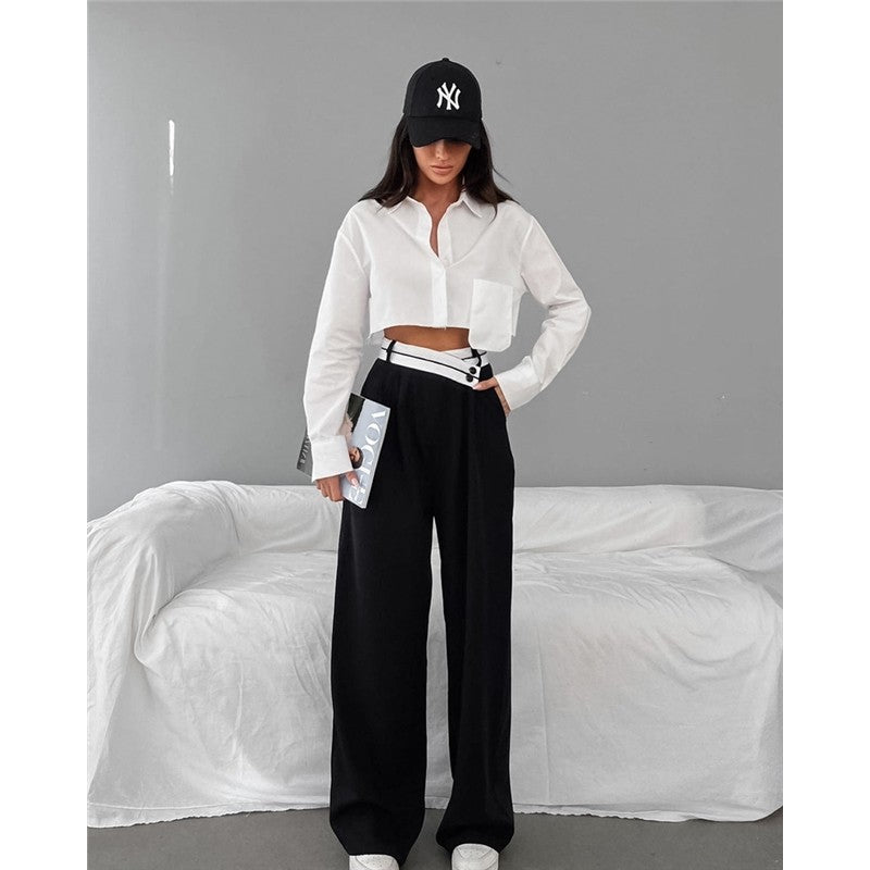 Patchwork High Waisted Wide Leg Trousers