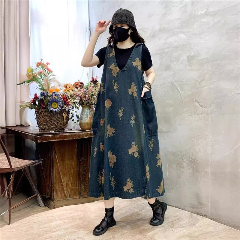 Loose Fit Midi Dress With Floral Print