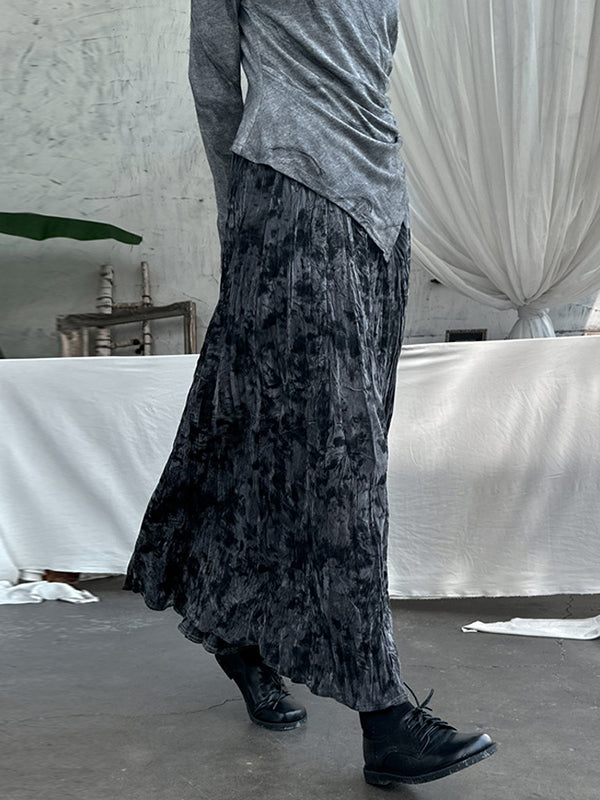 High Waisted Loose Elastics Pleated Printed Skirts