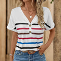 Off-Shoulder Striped Short-Sleeve T-Shirt with Versatile Styling