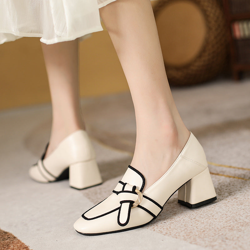 Women's Bow Slip-On Loafers | Soft PU Leather Square Toe Flats