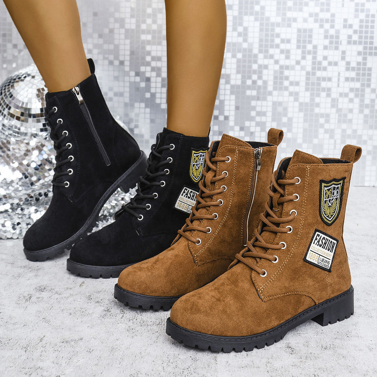 Women's Lace-Up Chunky Heel Ankle Boots | Round Toe Platform Winter Boots