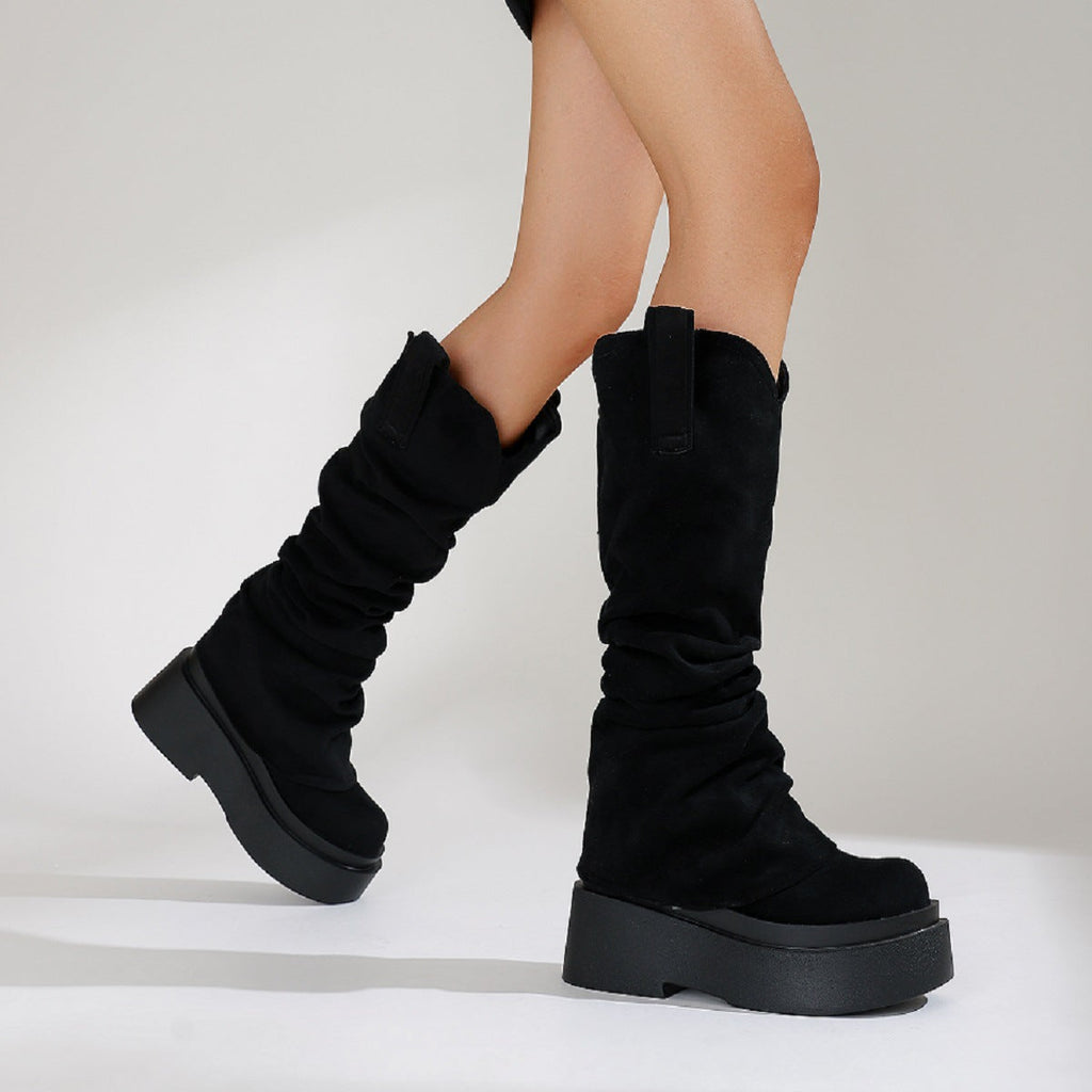 Women's Chunky Platform High Boots - European Style Suede Winter Boots