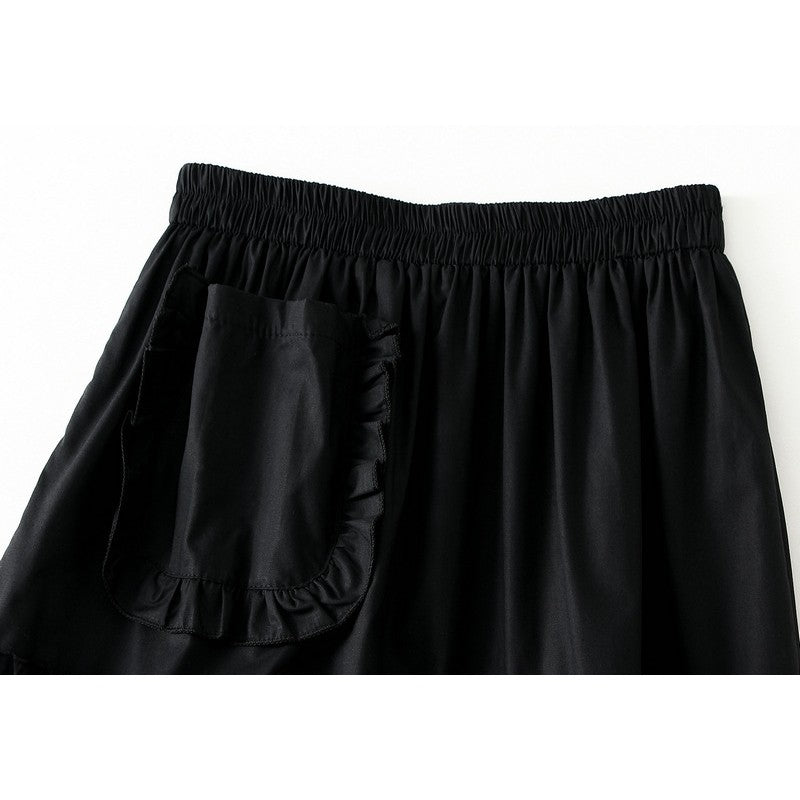 Elegant Solid Color Elastic Waist Ruffled A-Line Skirt