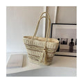 Fringed Beach Bag with Handwoven Straw - Handmade