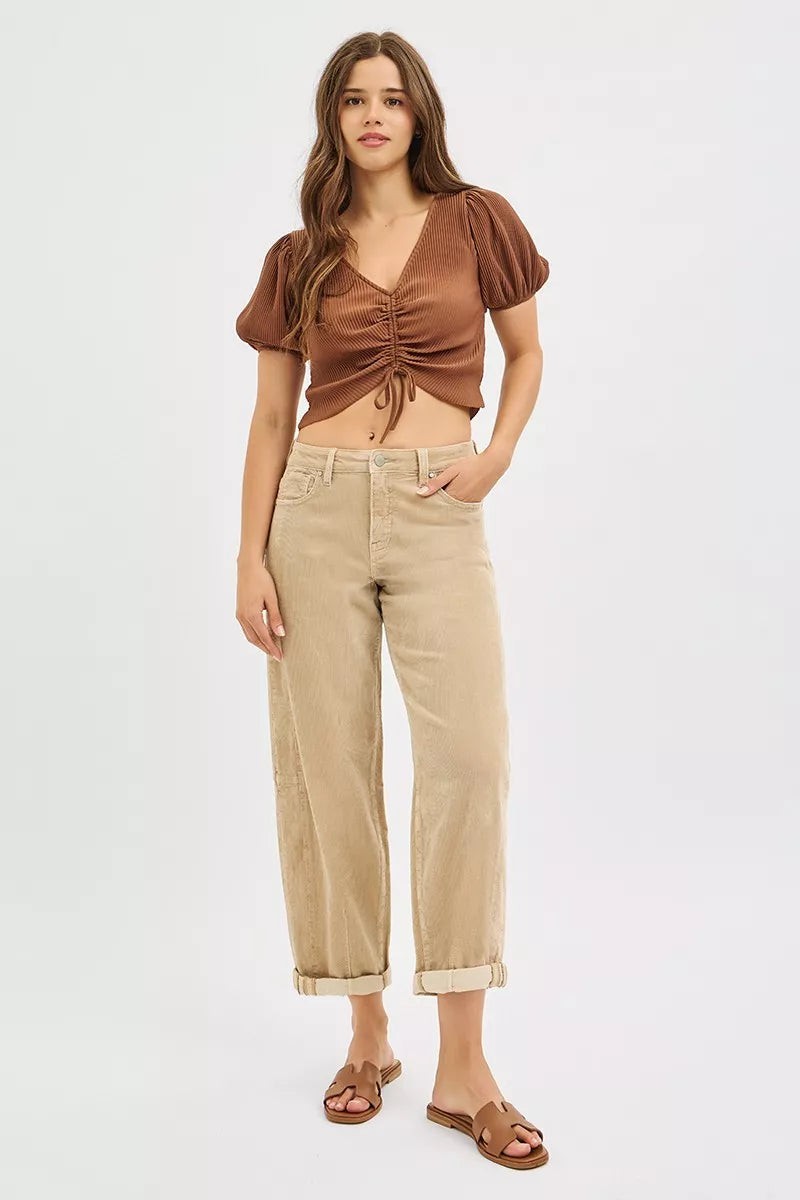 High Rise Crop Barrel Cordurory Pants