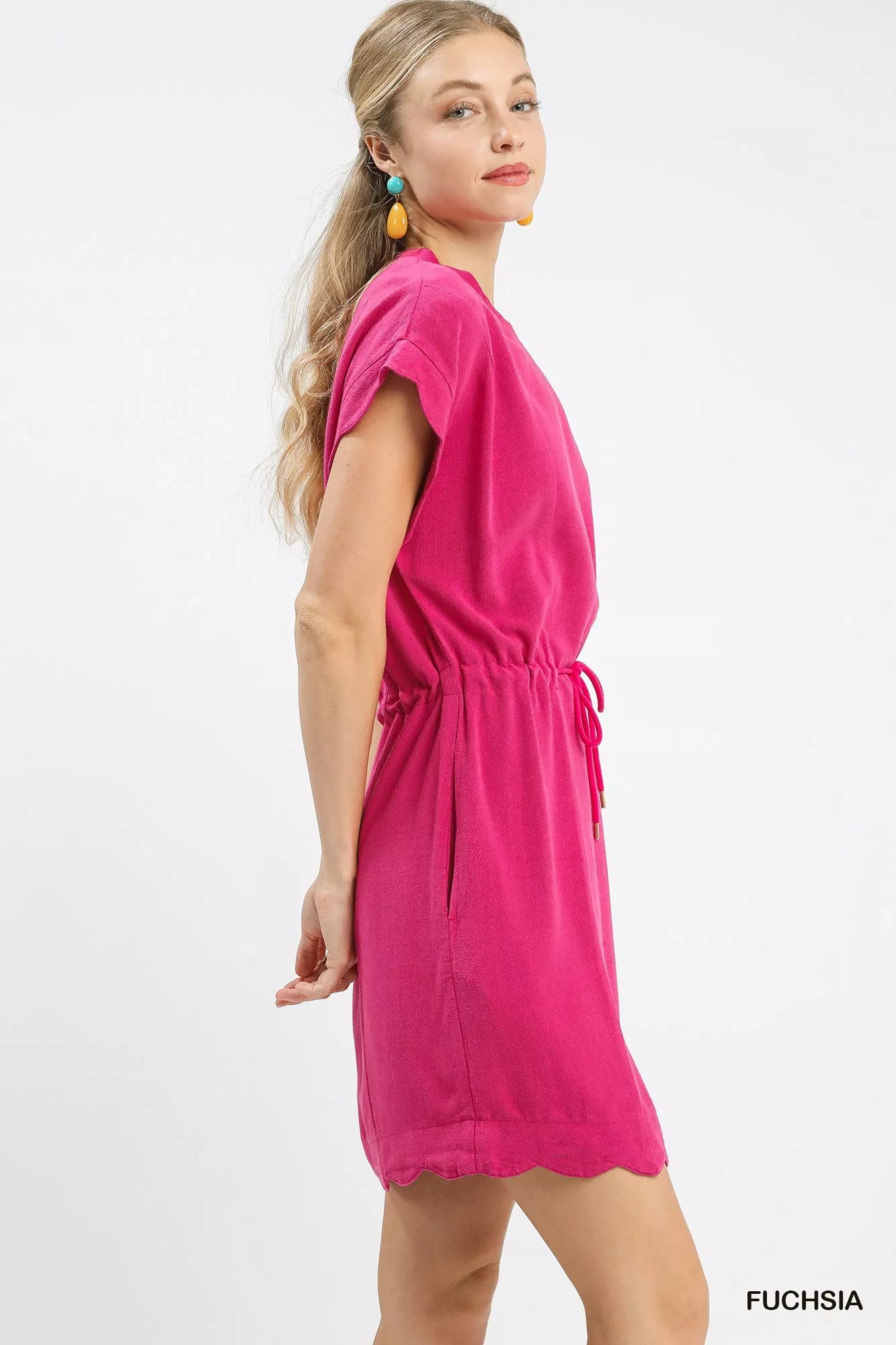Linen Blend Scallop Hem Mini Dress