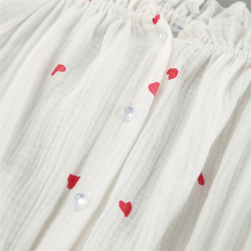 Heart Print One-Shoulder Nightgown with Ruffle Hem