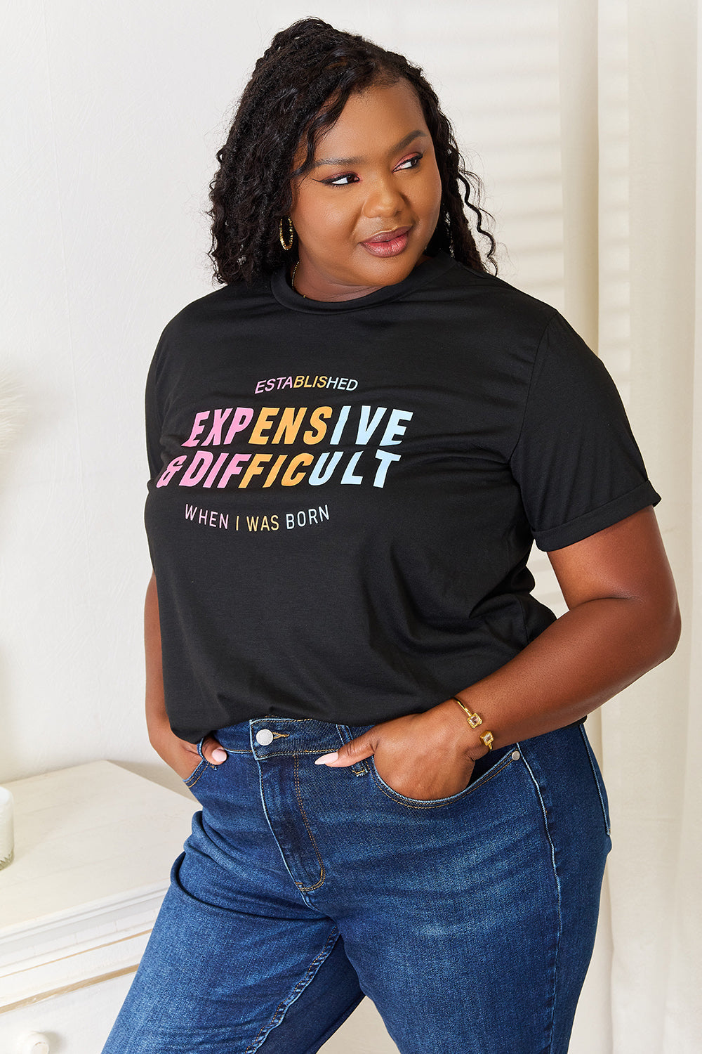 I am a Fashion Junky Love Slogan Graphic Cuffed Sleeve T-Shirt