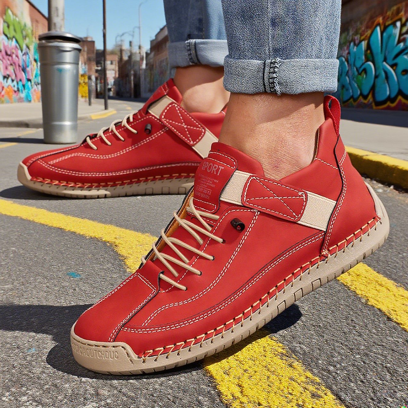 Hand-Stitched Leather Boots for Men & Women - Casual Outdoor Lace-Up Boots with Rubber Sole