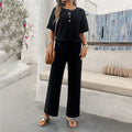 Solid Color Knit Short Sleeve Long Pants Set