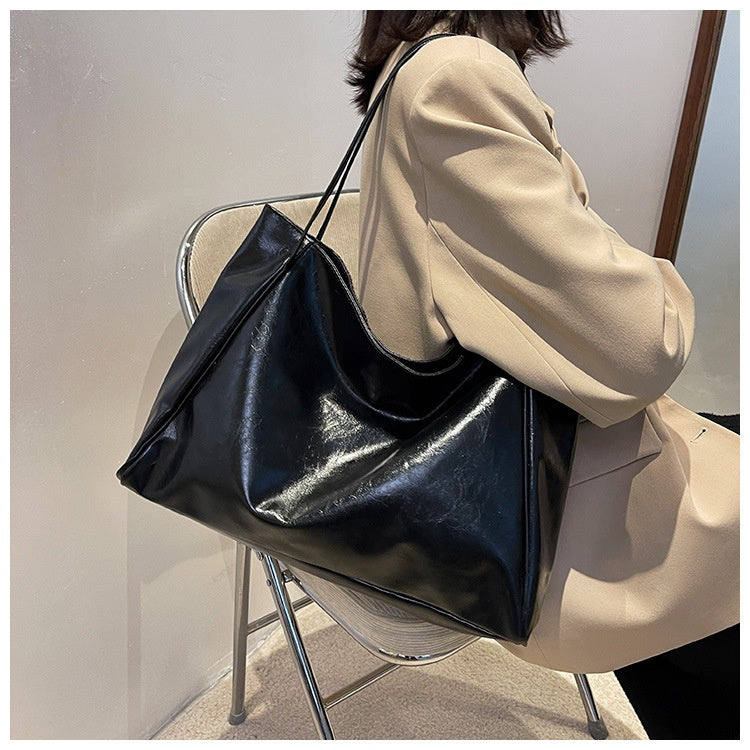 Women's Vintage Tote Bag - Large Capacity PU Leather Shoulder Handbag for Daily Use